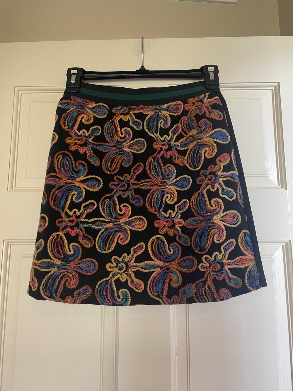 THML Black Mini Skirt with Multicolor Swirl Embroidery